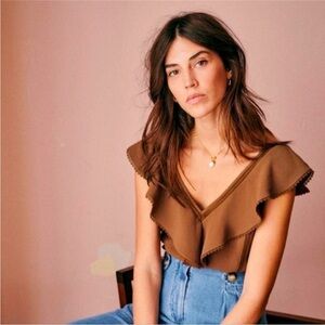 Sezane Brown Ruffle Blouse